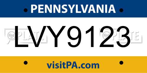 LVY9123 Pennsylvania License Plate