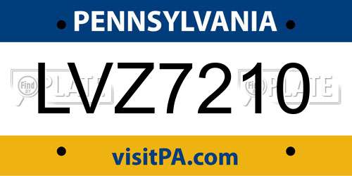 LVZ7210 Pennsylvania License Plate