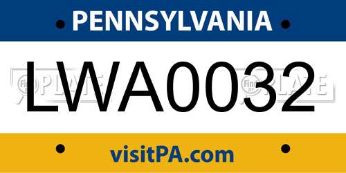 LWA0032 Pennsylvania License Plate