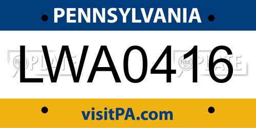 LWA0416 Pennsylvania License Plate