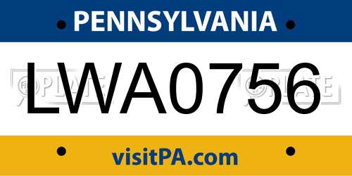 LWA0756 Pennsylvania License Plate