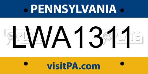 LWA1311 Pennsylvania License Plate