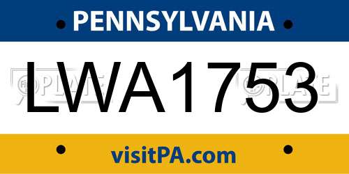 LWA1753 Pennsylvania License Plate