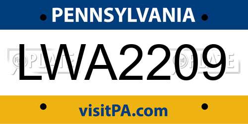 LWA2209 Pennsylvania License Plate