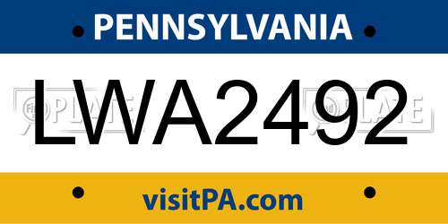 LWA2492 Pennsylvania License Plate