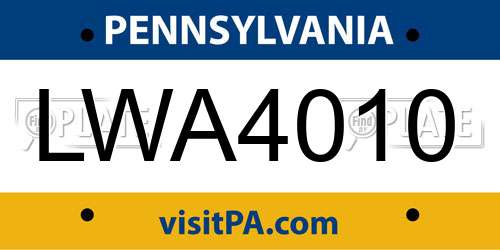 LWA4010 Pennsylvania License Plate