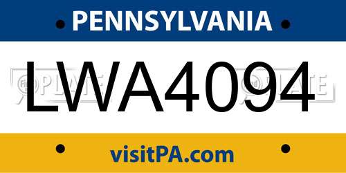 LWA4094 Pennsylvania License Plate