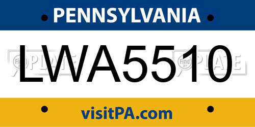 LWA5510 Pennsylvania License Plate