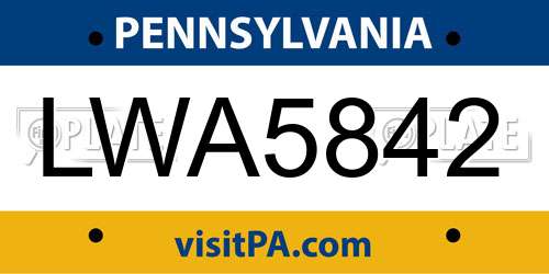 LWA5842 Pennsylvania License Plate
