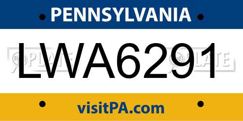 LWA6291 Pennsylvania License Plate