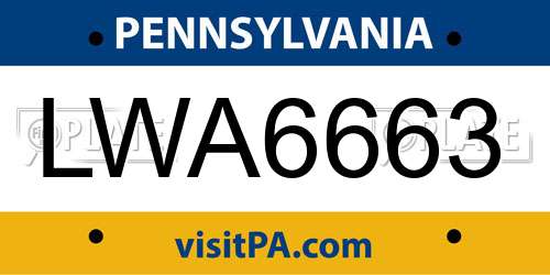 LWA6663 Pennsylvania License Plate