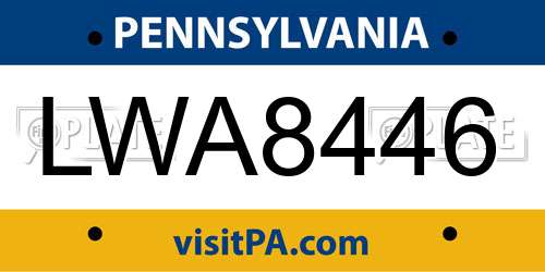 LWA8446 Pennsylvania License Plate