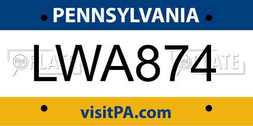 LWA874 Pennsylvania License Plate