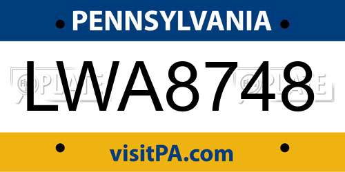 LWA8748 Pennsylvania License Plate