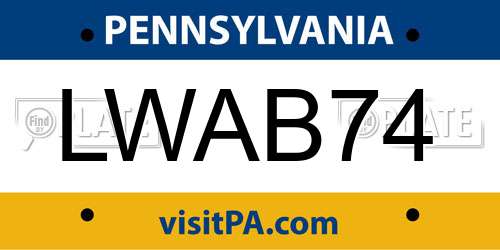 LWAB74 Pennsylvania License Plate