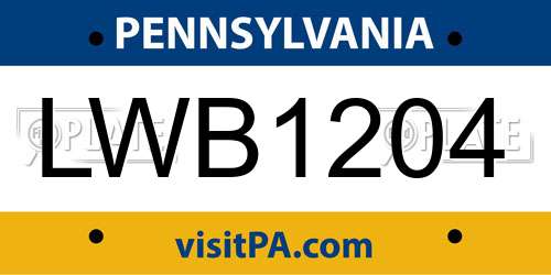 LWB1204 Pennsylvania License Plate