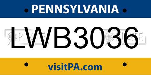 LWB3036 Pennsylvania License Plate