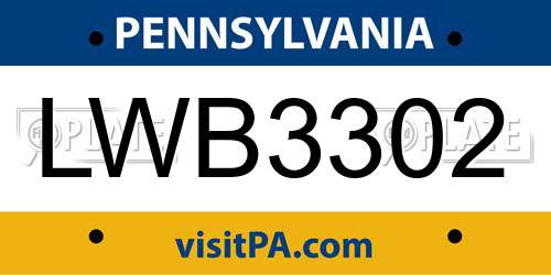 LWB3302 Pennsylvania License Plate