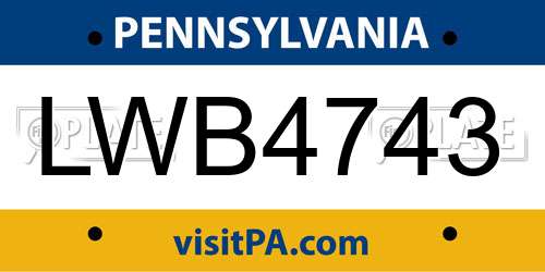 LWB4743 Pennsylvania License Plate
