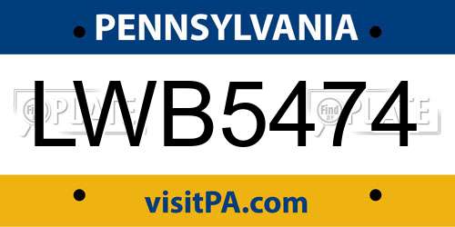 LWB5474 Pennsylvania License Plate