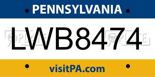 LWB8474 Pennsylvania License Plate
