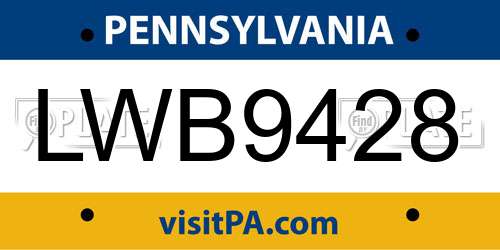 LWB9428 Pennsylvania License Plate
