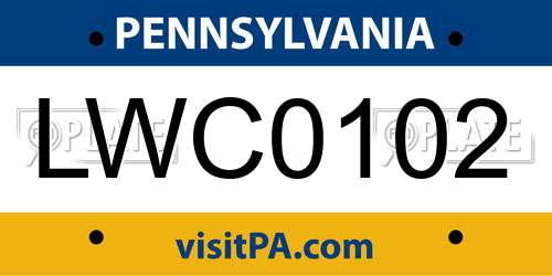 LWC0102 Pennsylvania License Plate