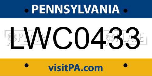 LWC0433 Pennsylvania License Plate
