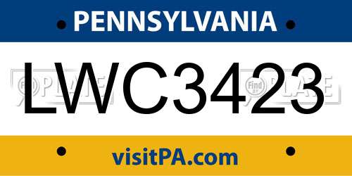 LWC3423 Pennsylvania License Plate
