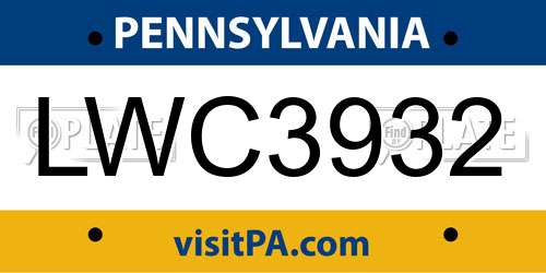 LWC3932 Pennsylvania License Plate