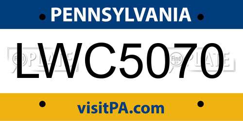 LWC5070 Pennsylvania License Plate