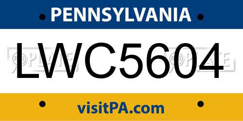LWC5604 Pennsylvania License Plate