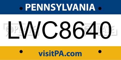 LWC8640 Pennsylvania License Plate