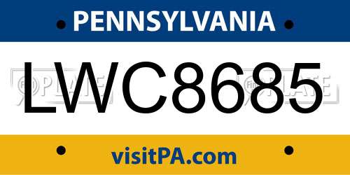 LWC8685 Pennsylvania License Plate