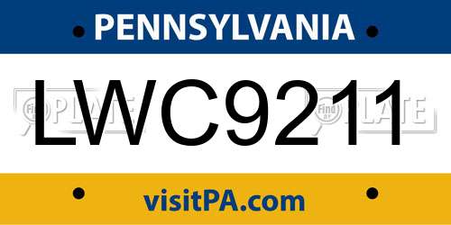 LWC9211 Pennsylvania License Plate