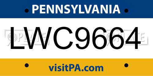 LWC9664 Pennsylvania License Plate