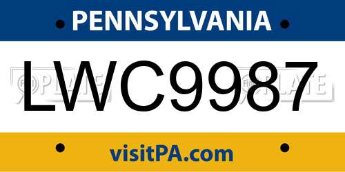 LWC9987 Pennsylvania License Plate