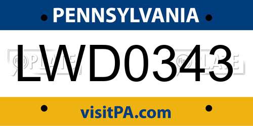 LWD0343 Pennsylvania License Plate