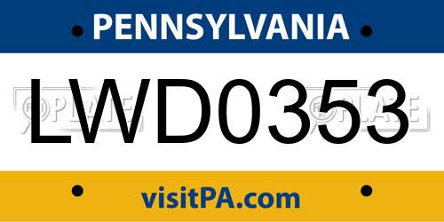 LWD0353 Pennsylvania License Plate