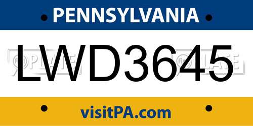 LWD3645 Pennsylvania License Plate