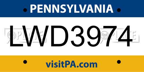 LWD3974 Pennsylvania License Plate