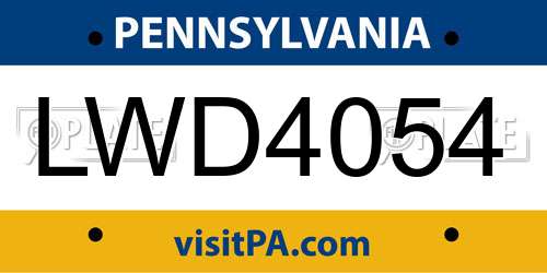 LWD4054 Pennsylvania License Plate