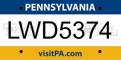LWD5374 Pennsylvania License Plate