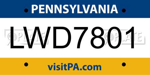 LWD7801 Pennsylvania License Plate