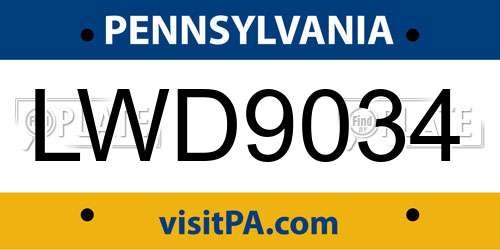 LWD9034 Pennsylvania License Plate