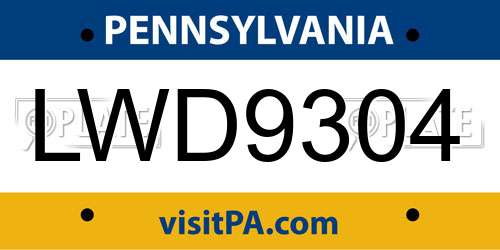 LWD9304 Pennsylvania License Plate