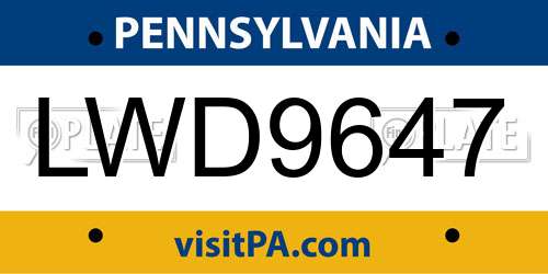 LWD9647 Pennsylvania License Plate