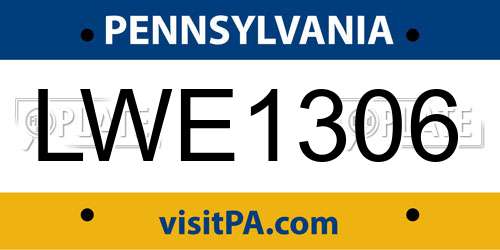 LWE1306 Pennsylvania License Plate