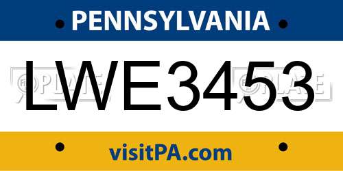 LWE3453 Pennsylvania License Plate