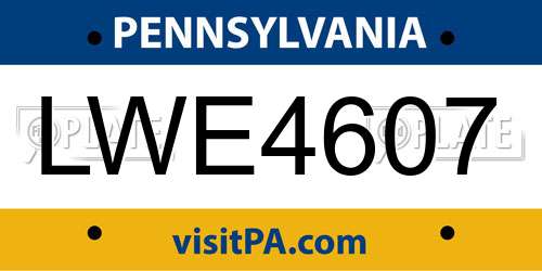 LWE4607 Pennsylvania License Plate